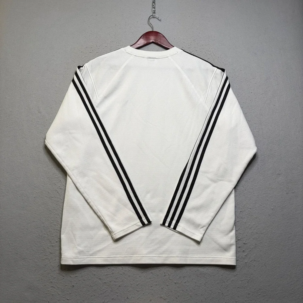 Adidas Shirt Mens Large White Long Sleeve 3 Stripe Y2K Performance Top
